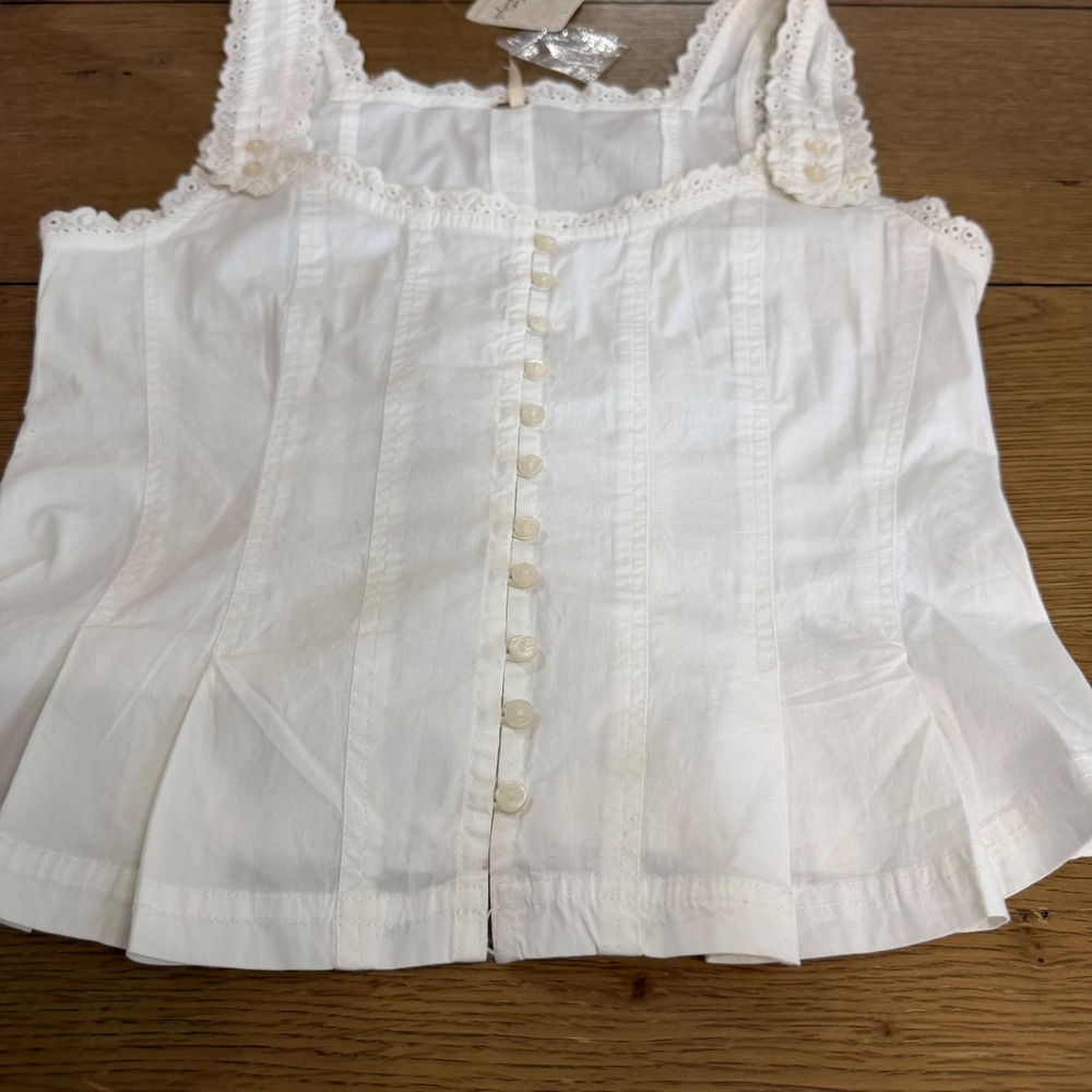 Free People Bridgette Corset Top Clean Ivory Lace Trim S Coquette Cottagecore